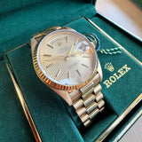 1987 Rolex Day-Date 18038 36 18K Gold Watch Tapestry Dial President Bracelet - IN BOX!