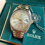 1987 Rolex Day-Date 18038 36 18K Gold Watch Tapestry Dial President Bracelet - IN BOX!