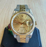 1999 Rolex Oyster Perpetual Date 34 Watch 15233 18K Gold Fluted Bezel ALL 2-Tone Jubilee Bracelet - IN A SERVICE BOX