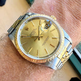 1999 Rolex Oyster Perpetual Date 34 Watch 15233 18K Gold Fluted Bezel ALL 2-Tone Jubilee Bracelet - IN A SERVICE BOX