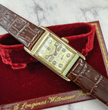 1950 Longines Tank Watch Diamond Dial 14K Gold Cal. 9L 17 Jewels - Original Box