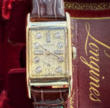 1950 Longines Tank Watch Diamond Dial 14K Gold Cal. 9L 17 Jewels - Original Box