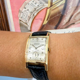 Vintage Gruen Curvex "Executive" Precision 14K Gold Watch Diamond Dial 22x26mm