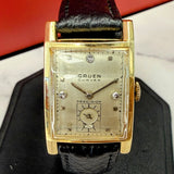 Vintage Gruen Curvex "Executive" Precision 14K Gold Watch Diamond Dial 22x26mm