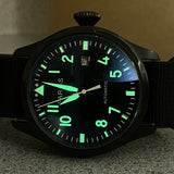 PARNIS Automatic Watch Large Pilot Style Date Display Case Back Wristwatch 46mm