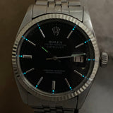 1966 ROLEX Datejust Watch Ref. 1601 Black Dial 36mm ALL S.S. & 18K White Gold Bezel Jubilee Bracelet