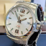 Longines Conquest V.H.P. L3.716.4 41mm white sunburst dial stainless steel bracelet