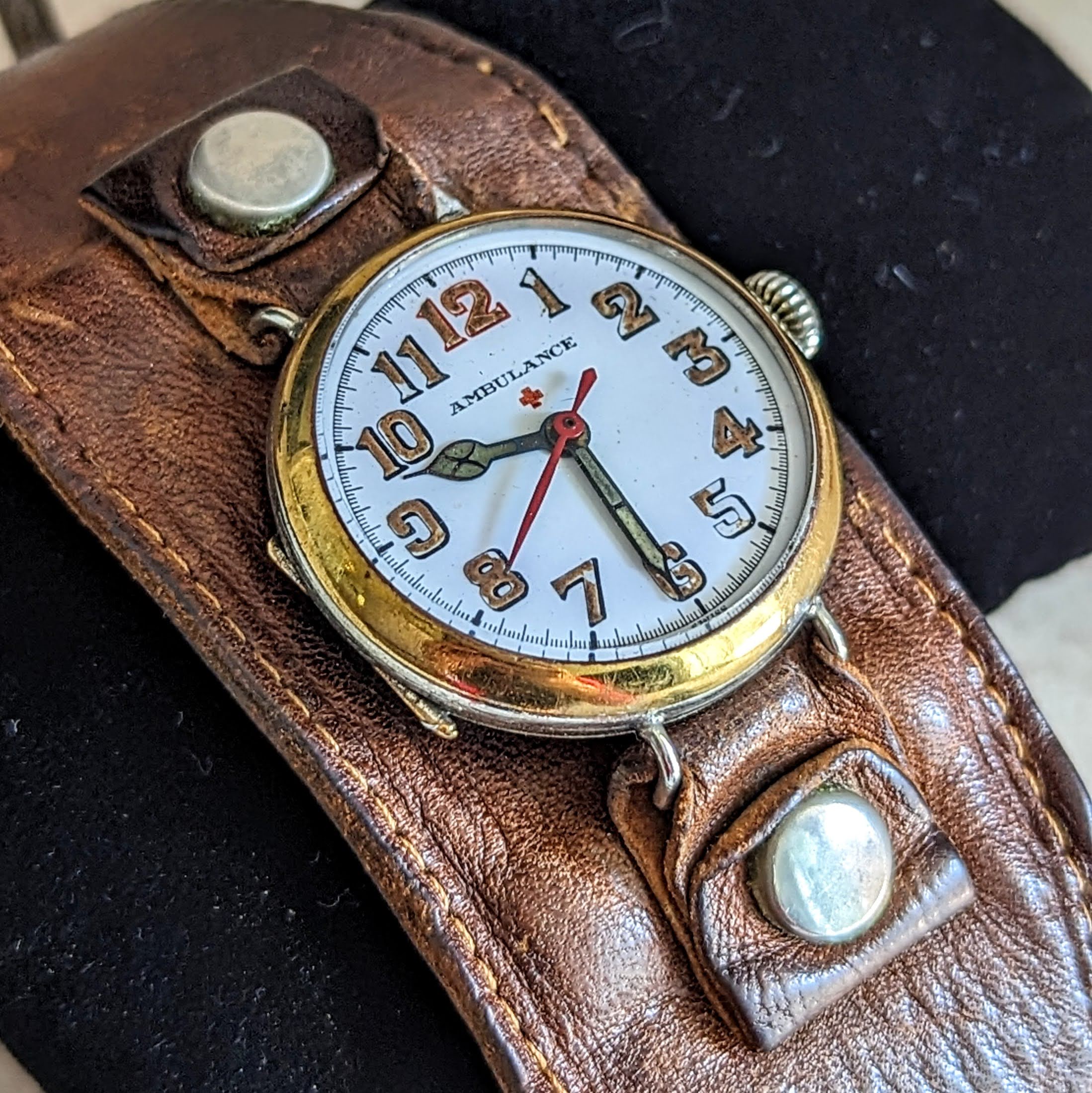 AMBULANCE Red Cross Trench Watch WWI Doctor's Wristwatch by Marvin