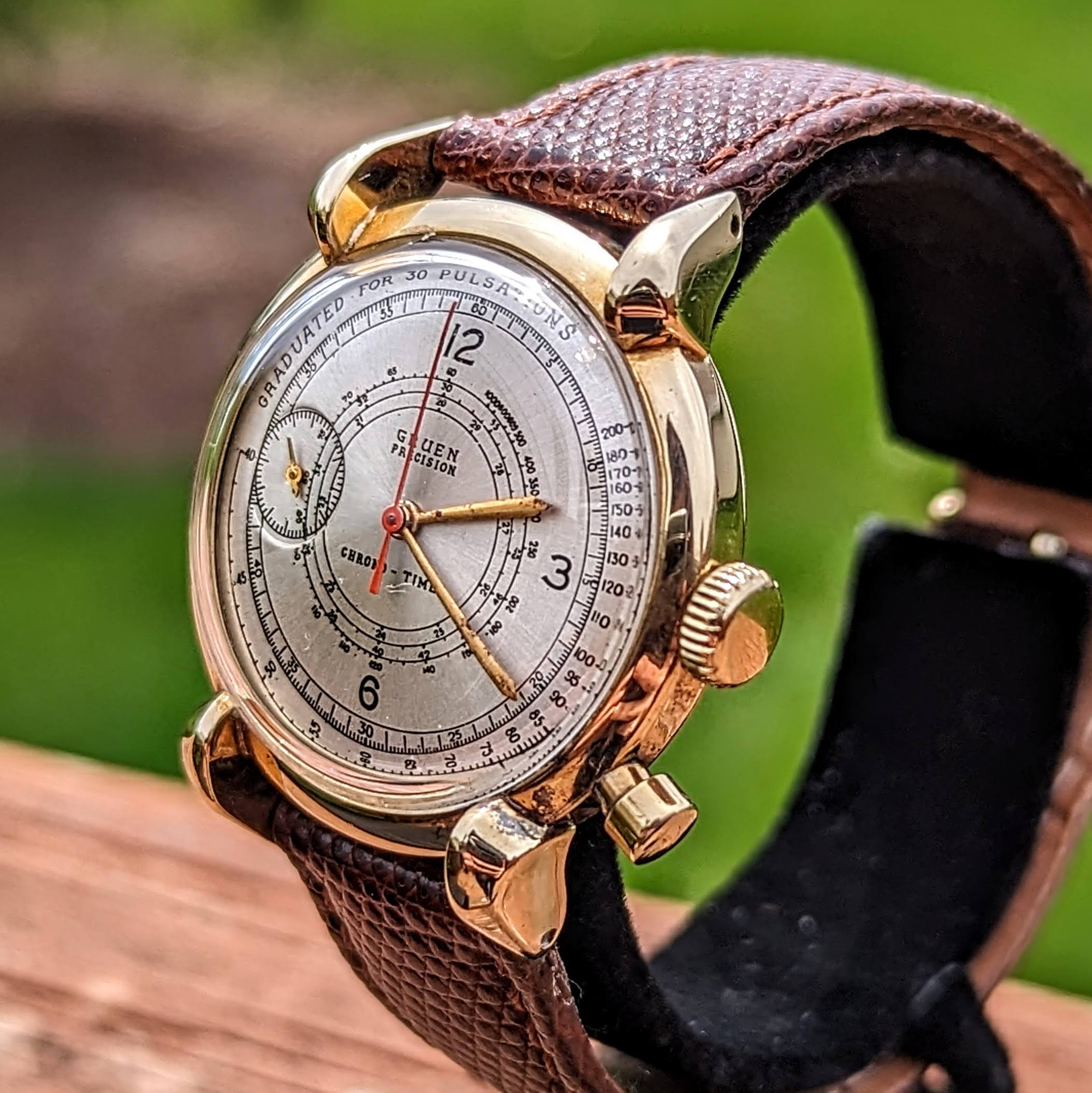 14K GOLD GRUEN Precision Chrono-Timer Wristwatch Doctors Pulsometer Vintage Watch