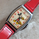 1948 MICKEY MOUSE Watch by Ingersoll – US Time Tank Case Original Red Strap