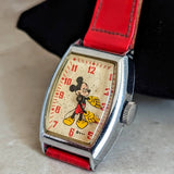 1948 MICKEY MOUSE Watch by Ingersoll – US Time Tank Case Original Red Strap