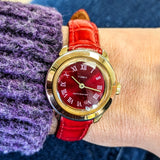 Ladies TIMEX Mechanical Watch Red Dial Vintage Wristwatch 26mm Water Resistant