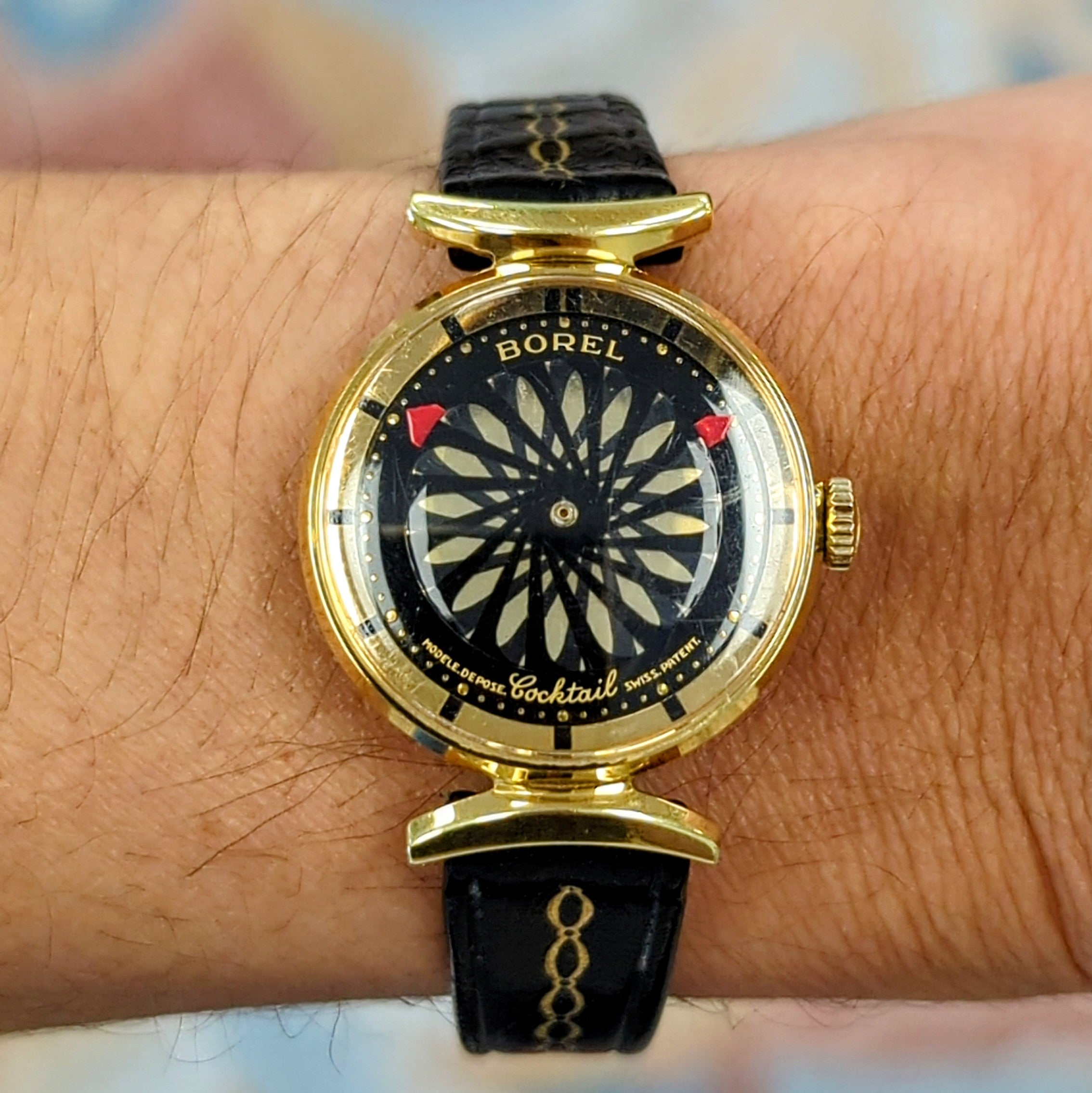 1950s ERNEST BOREL Ladies Cocktail Watch Kaleidoscope Dial 25mm Swiss Wristwatch ALL ORIGINAL!