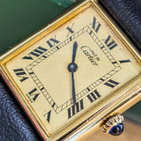 Must de Cartier Tank Watch 925 Gold Plated Case 23x30mm Roman Numerals Dial Manual-Wind Wristwatch