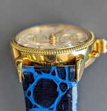 A.E.W.C. Chronograph Watch 18K Gold 17 Jewels Display Back 15108.2 Lemania Movement