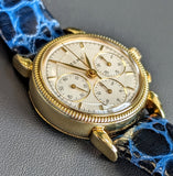 A.E.W.C. Chronograph Watch 18K Gold 17 Jewels Display Back 15108.2 Lemania Movement