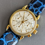 A.E.W.C. Chronograph Watch 18K Gold 17 Jewels Display Back 15108.2 Lemania Movement