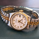 1996 Rolex Lady-Datejust Watch 69173 26mm Ivory Pyramide Roman Dial - Full Set