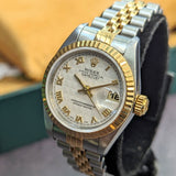 1996 Rolex Lady-Datejust Watch 69173 26mm Ivory Pyramide Roman Dial - Full Set