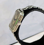 1932 ELGIN Art Deco Ladies Watch Grade 484 Black & Green Enamel Tank Case 15J