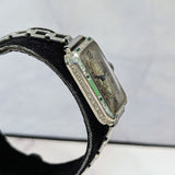 1932 ELGIN Art Deco Ladies Watch Grade 484 Black & Green Enamel Tank Case 15J