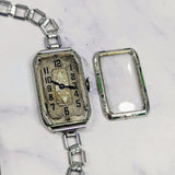 1932 ELGIN Art Deco Ladies Watch Grade 484 Black & Green Enamel Tank Case 15J