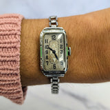 1932 ELGIN Art Deco Ladies Watch Grade 484 Black & Green Enamel Tank Case 15J