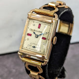 1945 BULOVA Watch 14K Rose Gold Tank Case & Bracelet - Diamond & Ruby Dial