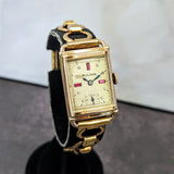 1945 BULOVA Watch 14K Rose Gold Tank Case & Bracelet - Diamond & Ruby Dial