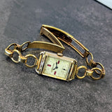 1945 BULOVA Watch 14K Rose Gold Tank Case & Bracelet - Diamond & Ruby Dial