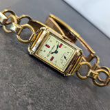 1945 BULOVA Watch 14K Rose Gold Tank Case & Bracelet - Diamond & Ruby Dial