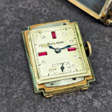 1945 BULOVA Watch 14K Rose Gold Tank Case & Bracelet - Diamond & Ruby Dial