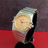 1987 Ladies Omega Constellation Quartz Watch ALL Two-Tone & Diamond Bezel 23mm