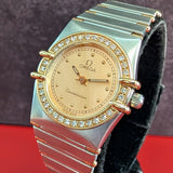 1987 Ladies Omega Constellation Quartz Watch ALL Two-Tone & Diamond Bezel 23mm