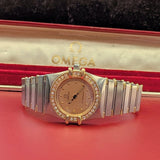 1987 Ladies Omega Constellation Quartz Watch ALL Two-Tone & Diamond Bezel 23mm