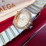 1987 Ladies Omega Constellation Quartz Watch ALL Two-Tone & Diamond Bezel 23mm
