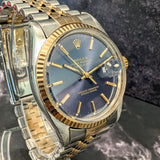 1980 Rolex Datejust Watch 16013 36mm Blue Dial ALL Two-Tone Jubilee Bracelet