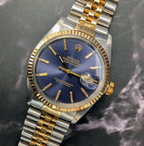 1980 Rolex Datejust Watch 16013 36mm Blue Dial ALL Two-Tone Jubilee Bracelet