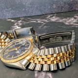 1980 Rolex Datejust Watch 16013 36mm Blue Dial ALL Two-Tone Jubilee Bracelet