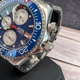 Gevril Hudson Yards Chronograph Diver Watch 48815B Blue Dial 43mm S.S. - ALL Original - Full Set