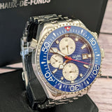 Gevril Hudson Yards Chronograph Diver Watch 48815B Blue Dial 43mm S.S. - ALL Original - Full Set