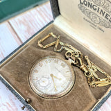 1921 Longines Pocket Watch Openface 15 Jewels 3 Adj. Cal. 1879 Swiss Made - Original Chain & Display Box