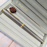 NOS Parker Premier Sterling Silver Roller Ball Pen ALL Original - Box & Papers