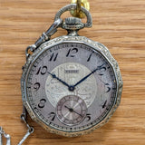 1925 Elgin Dress Pocket Watch – Grade 345 12s 17 Jewels Dodecagonal Case W/Chain