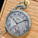 1925 Elgin Dress Pocket Watch – Grade 345 12s 17 Jewels Dodecagonal Case W/Chain