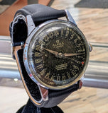 Vintage Alpha 24-Hour Dial Military Watch 17 Jewels 33mm FHF 28 Swiss Wristwatch