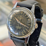 Vintage Alpha 24-Hour Dial Military Watch 17 Jewels 33mm FHF 28 Swiss Wristwatch