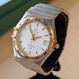 1995 Omega Constellation Watch 34mm ALL Two-Tone Gold & S.S. Date Wristwatch