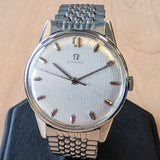 Vintage Omega Mechanical Watch 34mm Striped Dial Stainless Steel Wristwatch