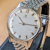Vintage Omega Mechanical Watch 34mm Striped Dial Stainless Steel Wristwatch